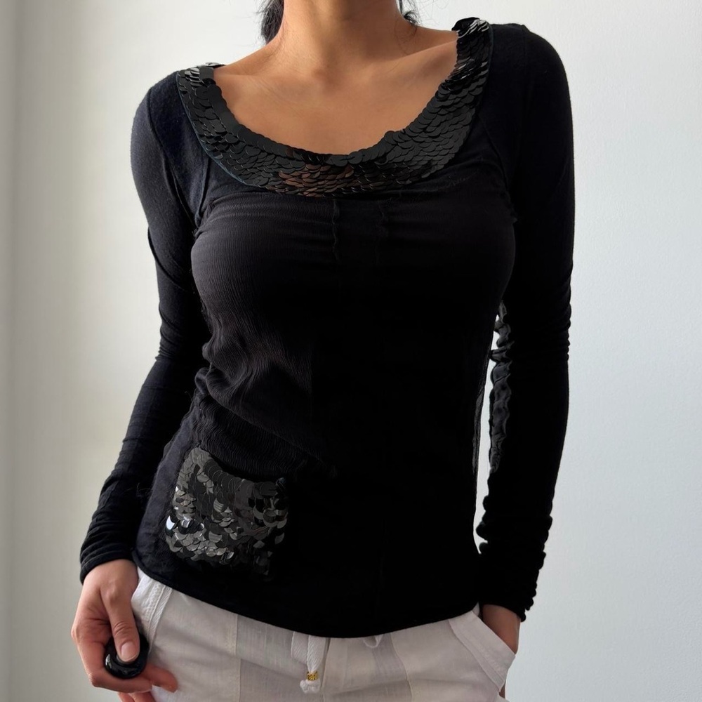 Vanessa Bruno Black Sequin Long Sleeve Top - X-Small